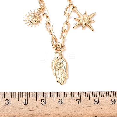 304 Stainless Steel Hamsa Hand Heart Sun Pendant Bib Necklaces for Women NJEW-B151-02G-1
