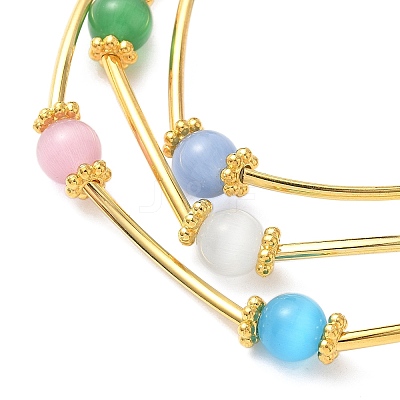 Cat Eye Round Beads Multi-strand Bracelets for Women BJEW-JB12338-03-1