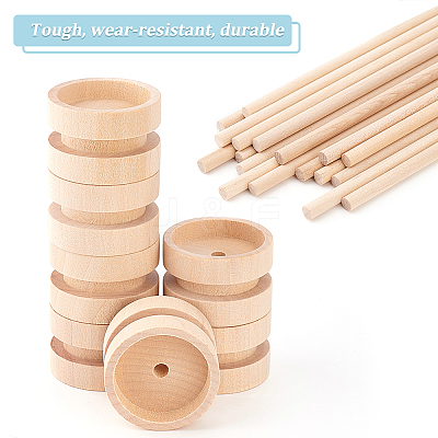 Unfinished Schima Wood Vehicle Wheels & Birch Wood Stick Sets DIY-WH0308-326A-1