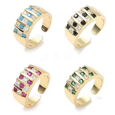 Brass Micro Pave Cubic Zirconia Cuff Open Rings RJEW-C158-04G-1