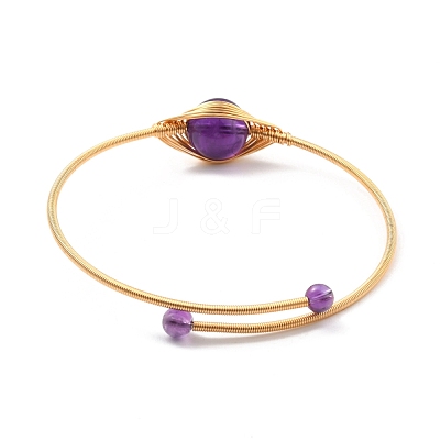 Natural Amethyst Wrapped Cuff Bangle BJEW-A122-03B-1