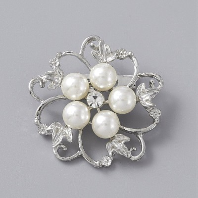 Exquisite ABS Plastic Pearl Flower Lapel Pin JEWB-WH0020-17P-1
