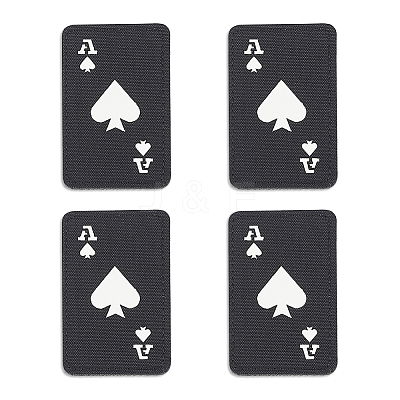4Pcs Ace of Spades Playing Card Reflective Nylon and Polyester Hook and Loop Tapes AJEW-GA0009-03B-1