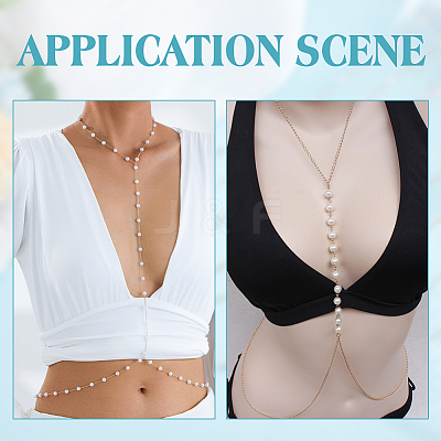 2Pcs 2 Styles Zinc Alloy with ABS Imitation Pearl Body Chain for Women AJEW-HY0002-12-1