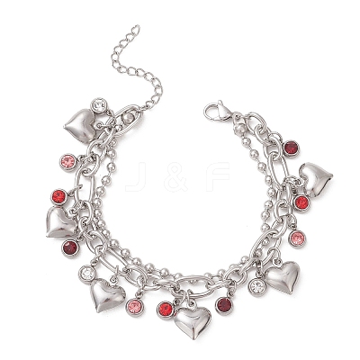 Heart 304 Stainless Steel Figaro & Ball Chains Double Layers Bracelets BJEW-JB13177-01-1