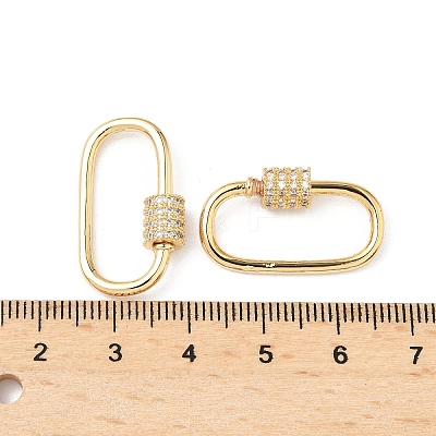 Brass Micro Pave Clear Cubic Zirconia Screw Carabiner Lock Charms KK-Z118-06G-05-1