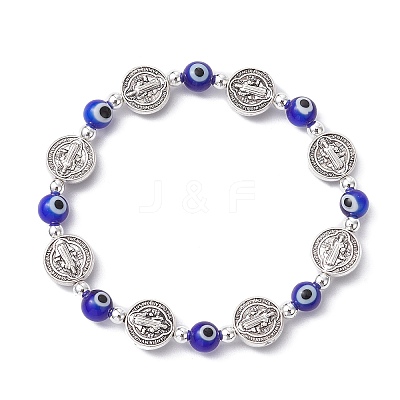 Evil Eye Lampwork & Alloy Beaded Stretch Bracelet BJEW-JB09671-1