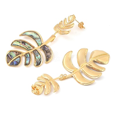 304 Stainless Steel & Shell Stud Earrings for Women EJEW-Z065-02G-02-1