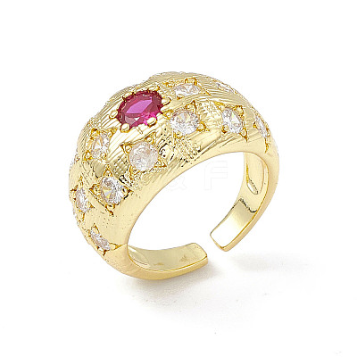 Cubic Zirconia Dome Open Cuff Ring RJEW-P079-09G-03-1