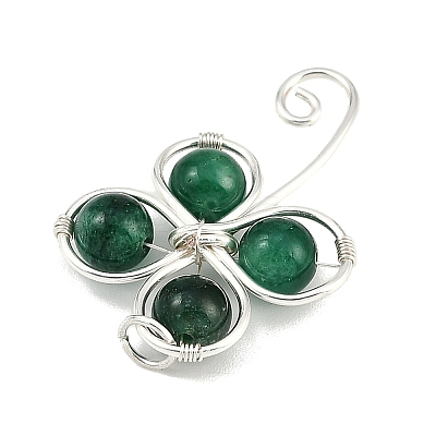 Copper Wire Wrapped Natural Emerald Shamrock Pendants PALLOY-JF02945-03-1