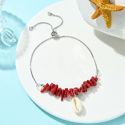 Natural Shell Charms Slider Bracelet BJEW-TA00365-01-1