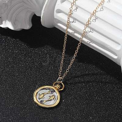 Brass Twelve Constellations Tarot Pendant Necklaces NJEW-Q006-01B-G-1