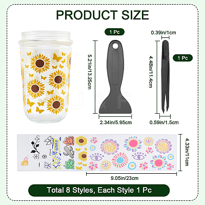 8Pcs 8 Styles Flower & Butterfly UV Transfer Sticker for Glass Cup DIY-CN0003-01B-1