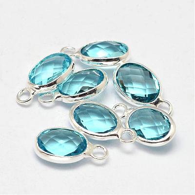 Oval Faceted Silver Color Plated Brass Glass Charms GLAA-O015-19S-1