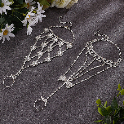 2Pcs 2 Style Crystal Rhinestone Tennis Ring Bracelet BJEW-AN0001-11-1