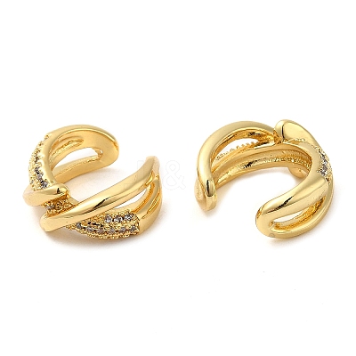 Rack Plating Brass Micro Pave Cubic Zirconia Criss Cross Cuff Earrings EJEW-E290-08G-1