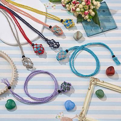 Braided Waxed Cotton Thread Cords Macrame Pouch Necklace Making AJEW-SW00022-13-1