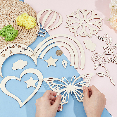 Unfinished Wood Chip Wall Decoration Set DIY-WH0430-950-1