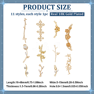 11Pcs 11 Styles Brass Connector Charms KK-ME0001-77-1