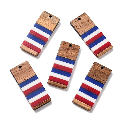 Independence Day Opaque Striped Resin & Walnut Wood Pendants RESI-U010-02X-1