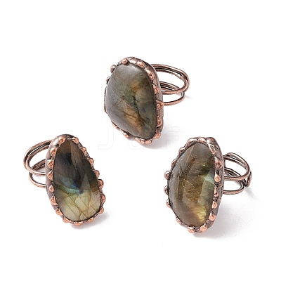 Natural Labradorite Irregular Nugget Open Cuff Ring RJEW-I082-06R-1