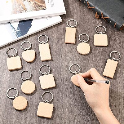 20Pcs 4 Styles Natural Wood Keychains HJEW-YW0001-10-1