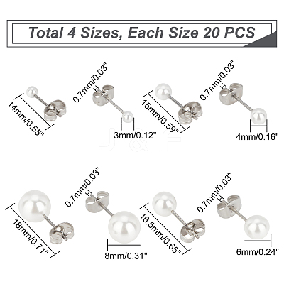 40 Pairs 4 Style Acrylic Imitation Pearl Ball Stud Earrings for Girl Women STAS-DC0004-38-1
