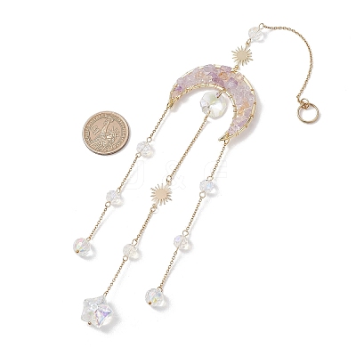 Natural Ametrine Chip Beads & Glass Beads & Brass Hanging Suncatchers HJEW-JM04754-1