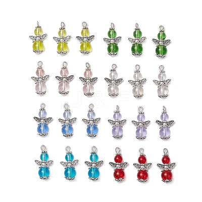 24Pcs 8 Colors Glass Pendants PALLOY-JF03650-1