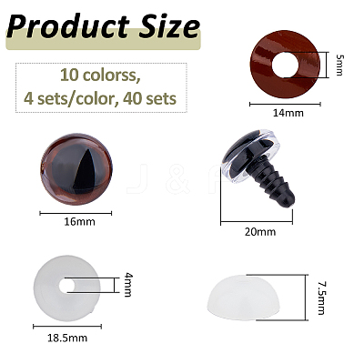 40 Sets 10 Colors Plastic Doll Craft Eyes KY-FH0001-42A-1