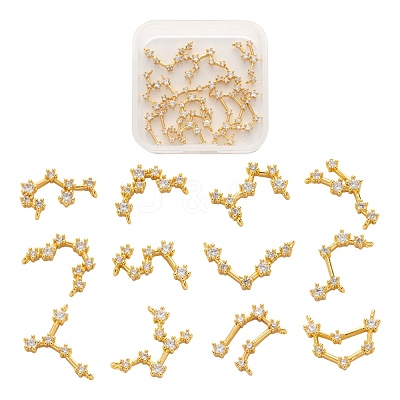 12Pcs 12 Style Brass Micro Clear Cubic Zirconia Pendants ZIRC-LS0001-02G-1