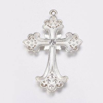 Alloy Rhinestone Cross Big Pendants ALRI-1475-S-NR-1