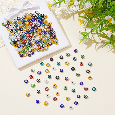 200Pcs 10 Colors Handmade Evil Eye Lampwork Beads LAMP-ME0001-15-1