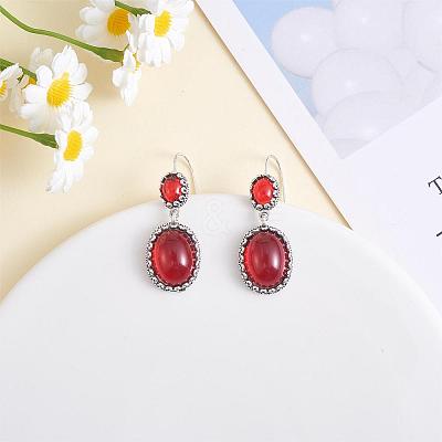 Red Resin Oval Dangle Earrings JE1087A-1