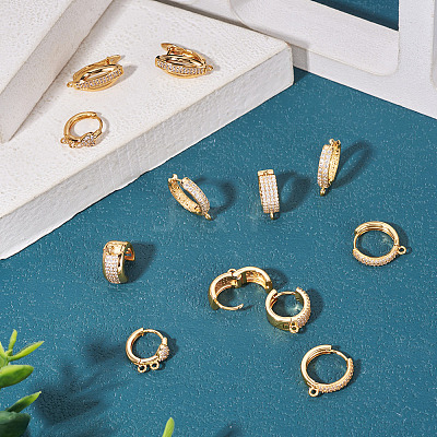 12Pcs 6 Styles Brass Micro Pave Cubic Zirconia Hoop Earring Finding KK-TA0002-57-1