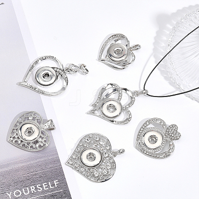 6Pcs 6 Style Alloy Rhinestone Hang Snap Base Pendants FIND-CA0006-90-1