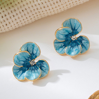 Flower Alloy Stud Earrings. with Rhinestone and Enamel FS-WGB7941-01-1