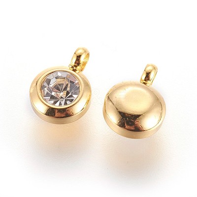 304 Stainless Steel Rhinestone Charms STAS-P237-10G-13-1