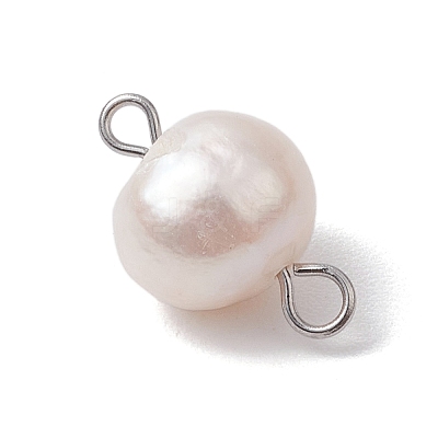 Natural Cultured Freshwater Pearl Connector Charms PALLOY-JF03090-01-1