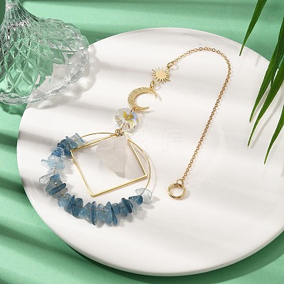 Natural Aquamarine Chip Beaded Hanging Suncatchers HJEW-TA00288-03-1