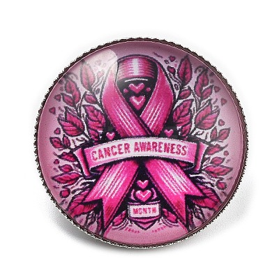 Breast Cancer Awareness Ribbon Glass Brooches LS-JEWB-L019-01J-1