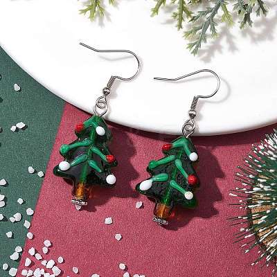 Christmas Theme Glass Dangle Earrings EJEW-TA00475-03-1