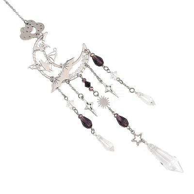Halloween Bat Moon Stainless Steel & Brass & Glass Beads Suncatchers HJEW-TA00500-1