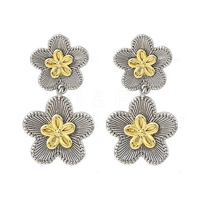 Flower Brass Dangle Stud Earrings EJEW-H158-11GP-1