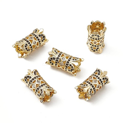 Brass Micro Pave Black Cubic Zirconia European Beads KK-E068-VB474-1