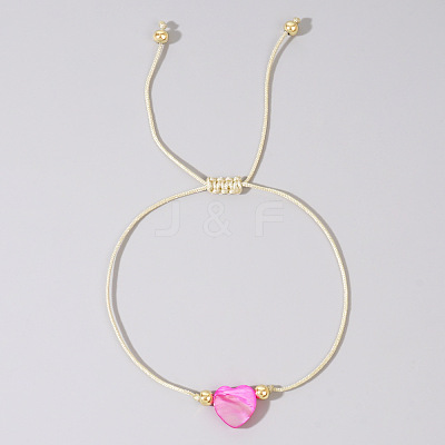 Adjustable Rainbow Dyed Shell Heart Braided Bead Bracelets for Women JE7458-1-1
