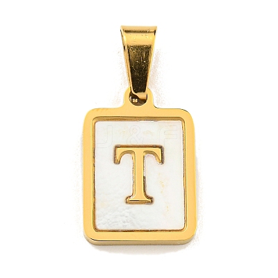 PVD Vacuum Plating 304 Stainless Steel Pave Natural White Shell Pendants STAS-S130-03G-T-1