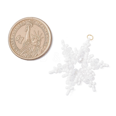 Glass Seed Beaded Snowflake Pendants PALLOY-MZ00890-02-1