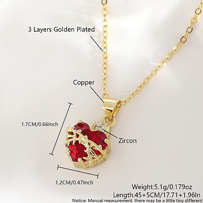 Brass Micro Pave Clear Cubic Zirconia and Red Resin Scared Heart Pendant Necklaces for Women FS-WG476F5-02-1