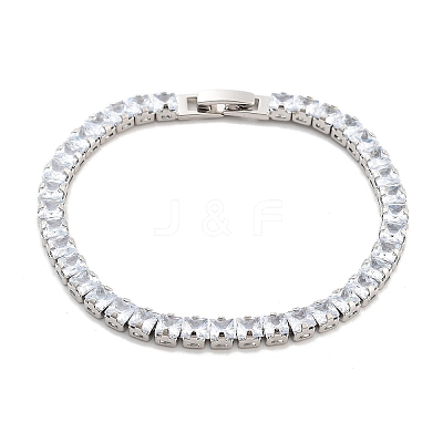 Brass Pave Clear Cubic Zirconia Square Link Bracelets BJEW-YWC0002-09P-1